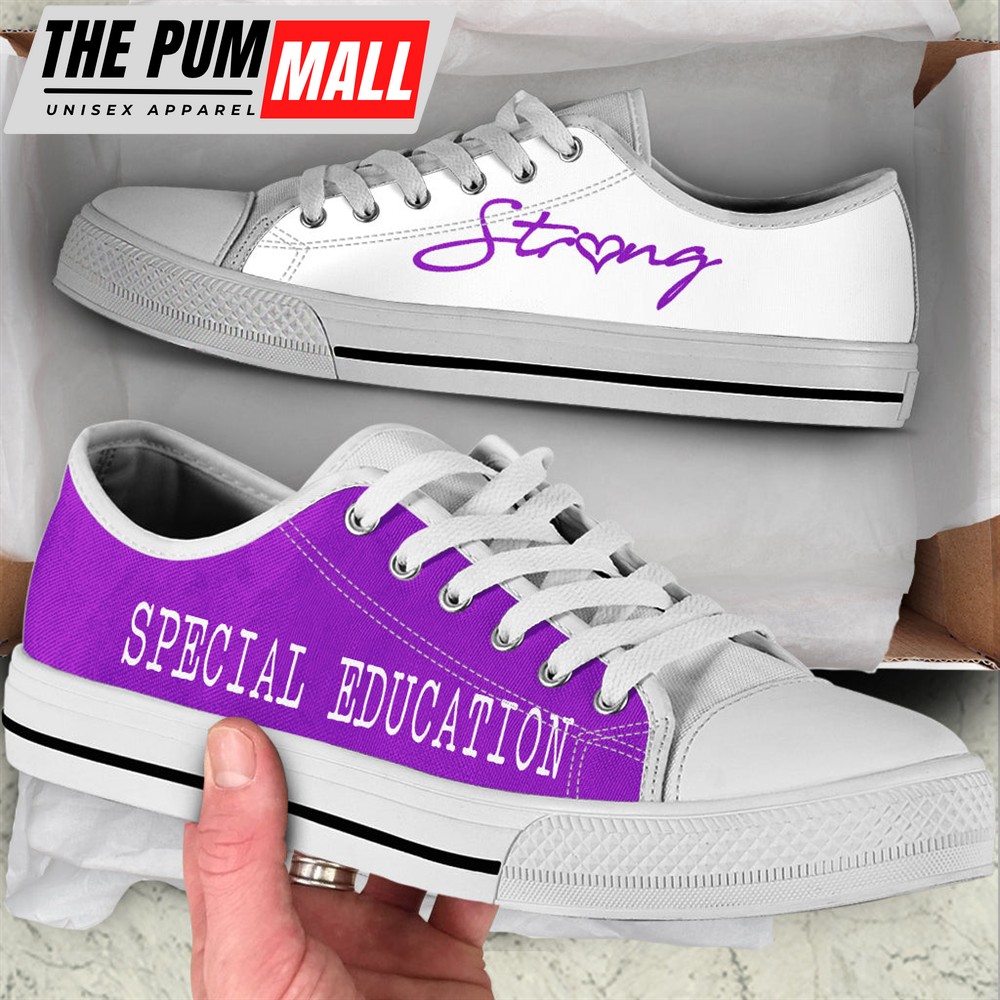 Special Education Strong Purple White Low Top Shoes – Best Gift For Teacher, School Shoes – Best Shoes For Him Or Her