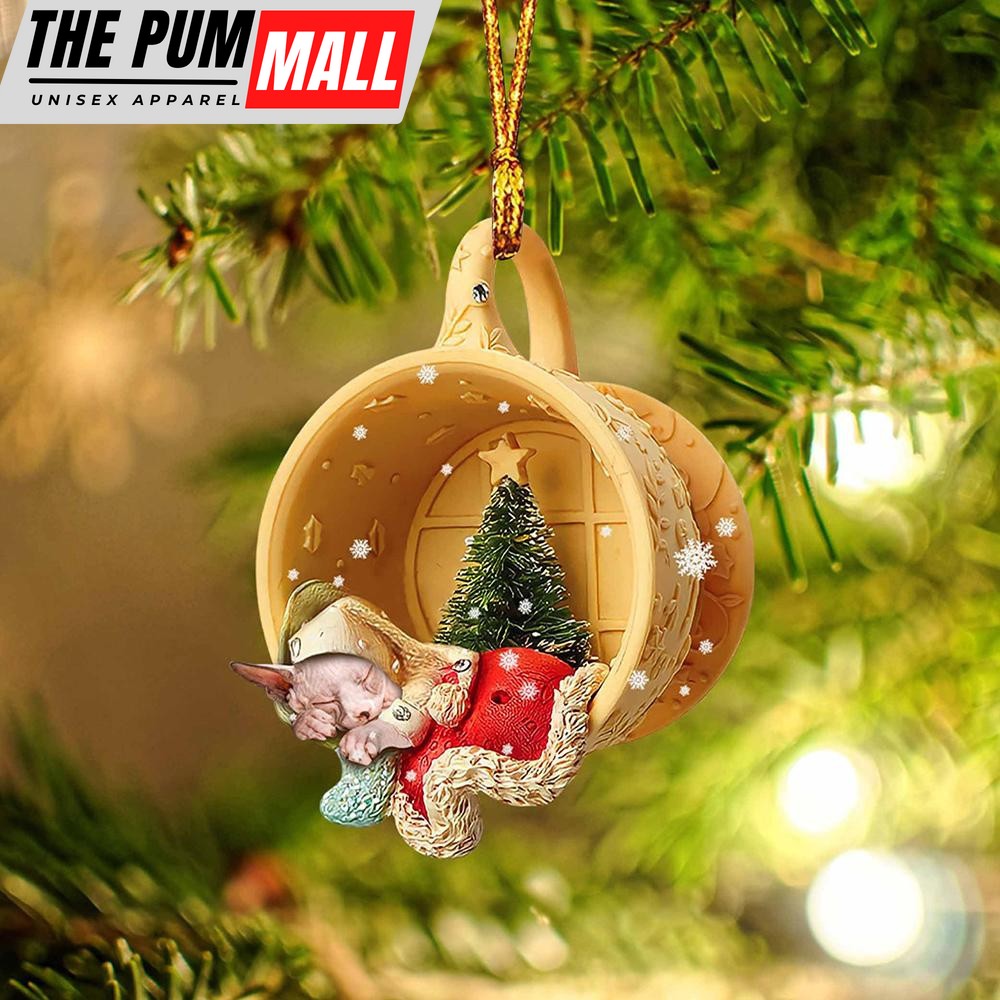 Sphynx Sleeping In A Tiny Cup Christmas Holiday Two Sided Ornament – Best Gifts for Cat Lovers Limited Edition