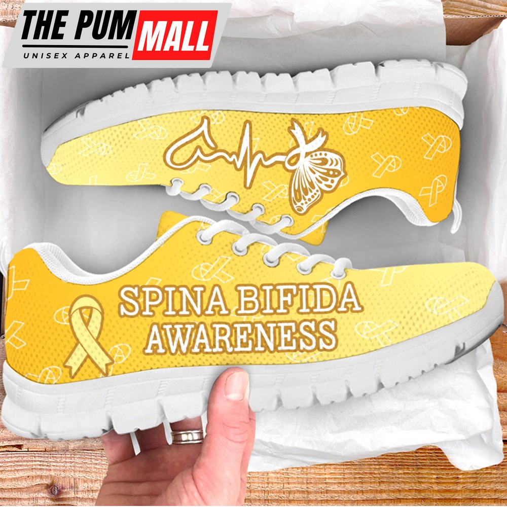 Spina Bifida Shoes Awareness Heartbeat Ribbon Pattern Sneaker Walking Shoes – Best Gift For Men And Women Malalan