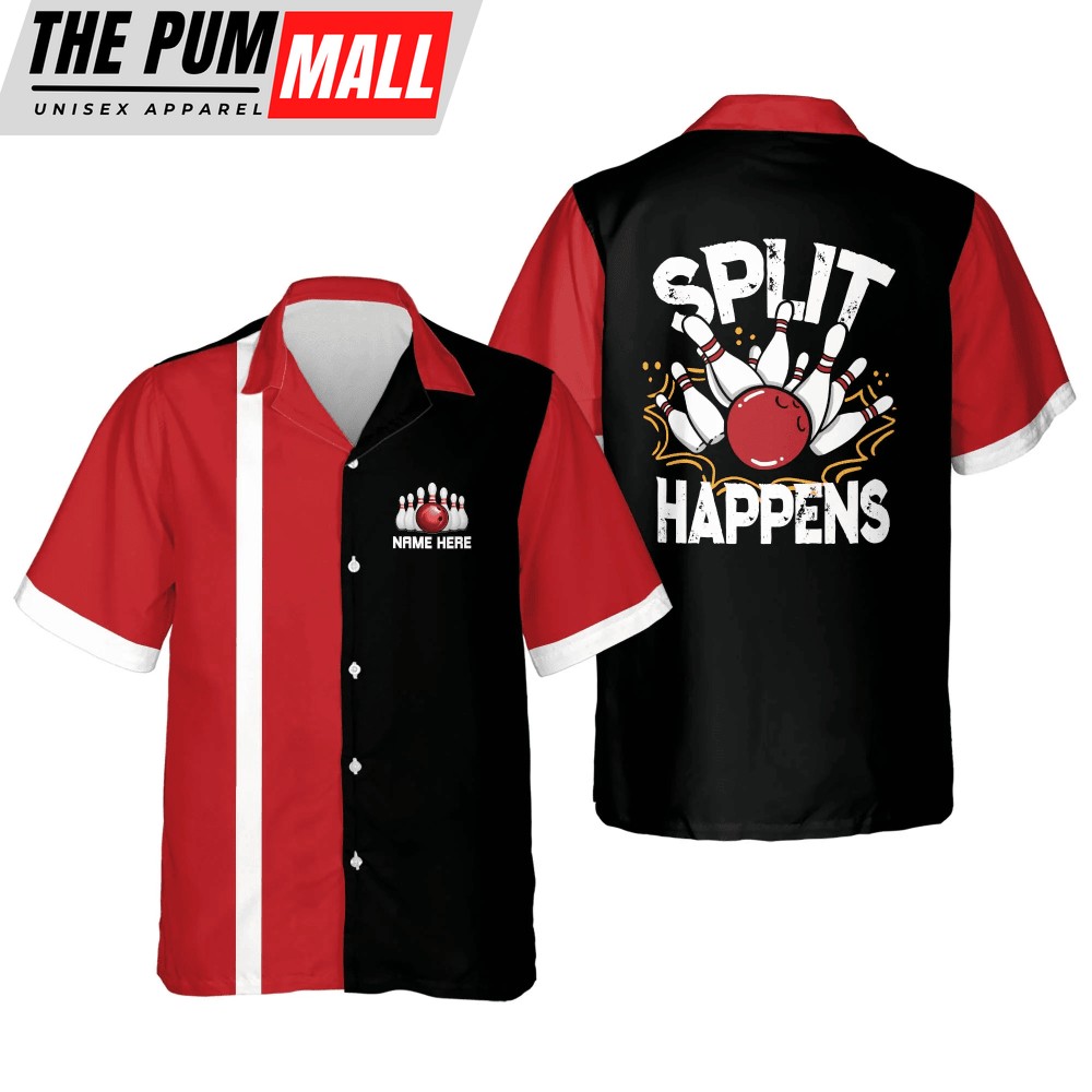 Split Happens Hawaiian Bowling Shirt: Personalized Men s Bowling Shirt