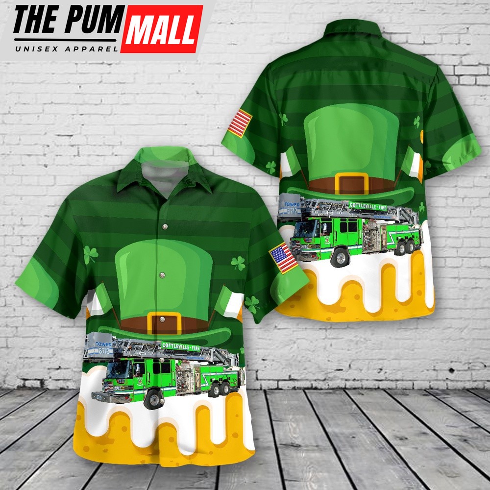 St. Charles, Missouri, Cottleville Fire Protection District St Patrick’s Day Hawaiian Shirt, Shamrock Hawaiian Shirt