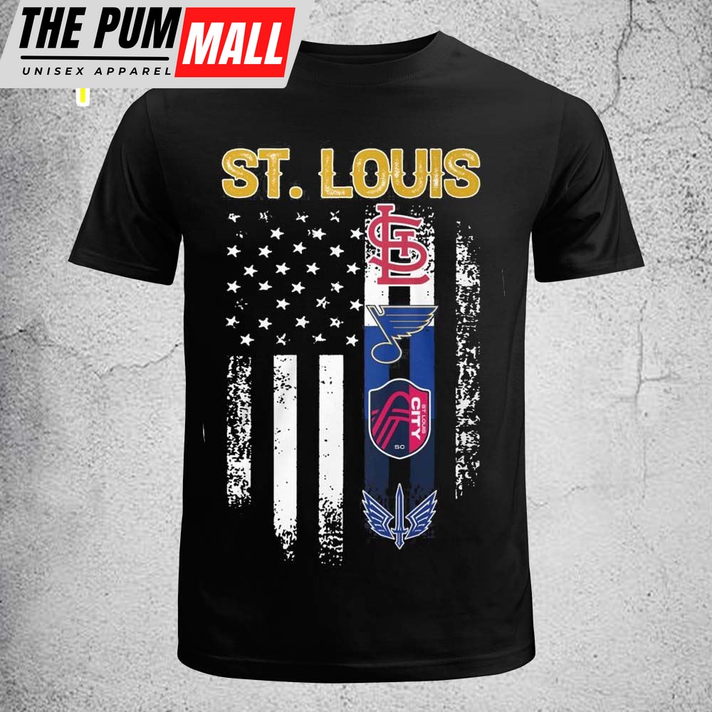 St. Louis Cardinals Blues City SC BattleHawks American Flag T-Shirt