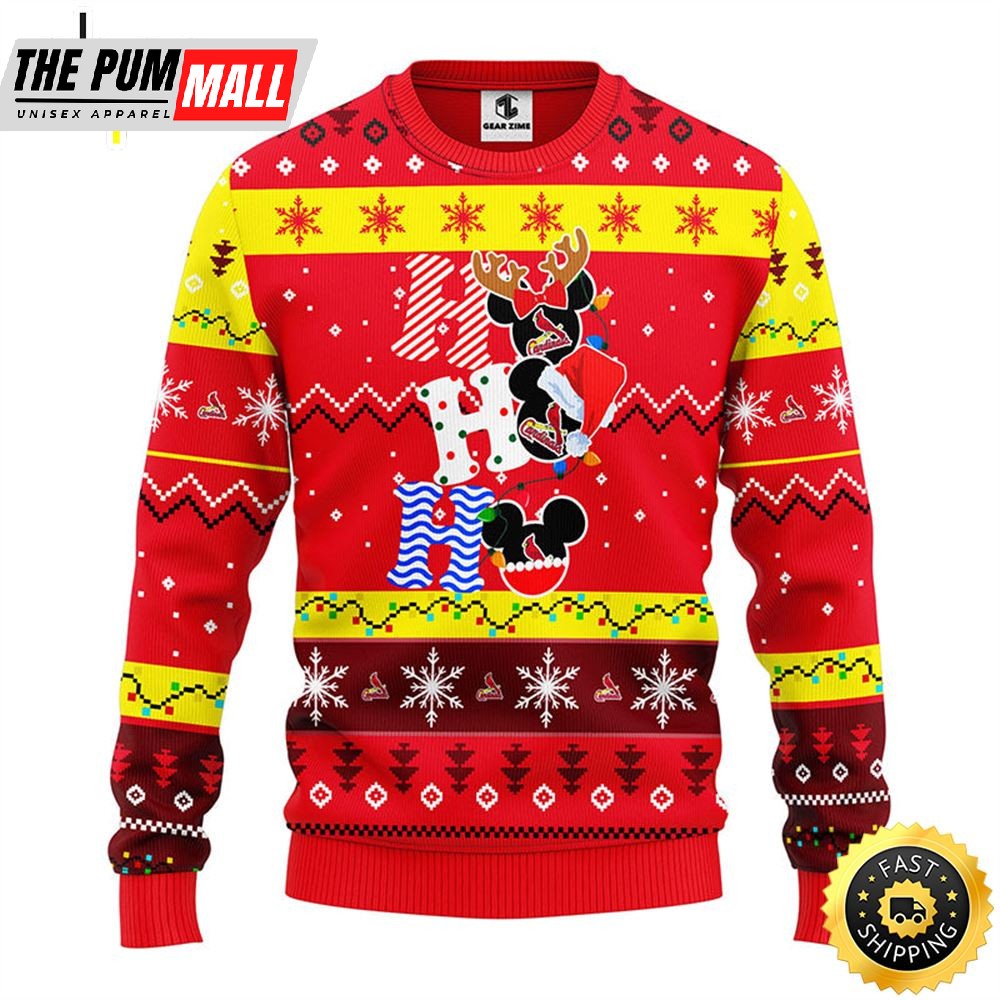 St. Louis Cardinals Hohoho Mickey Christmas Ugly Sweater