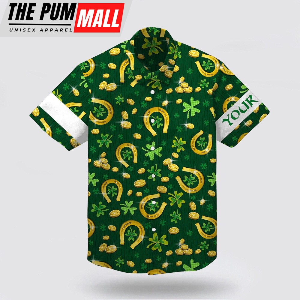 St Patrick Day Shirt Horseshoes Green Lucky Charm Shirt, St Patricks Day Shirts, Shamrock Hawaiian Shirt