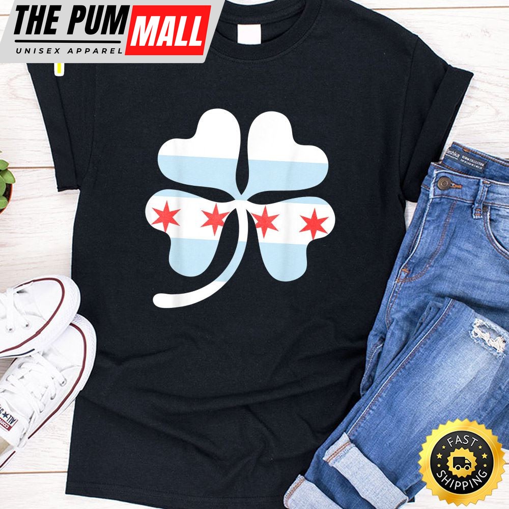 St Patrick Day Vintage Chicago Shamrock Flag For Irish Green T-Shirt