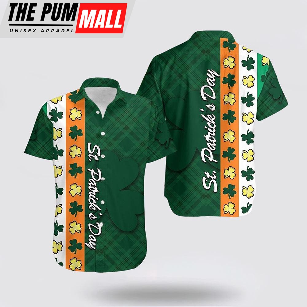 St. Patrick s Day Ireland Flag Hawaiian Shirt Shamrock, St Patricks Day Shirts, Shamrock Hawaiian Shirt
