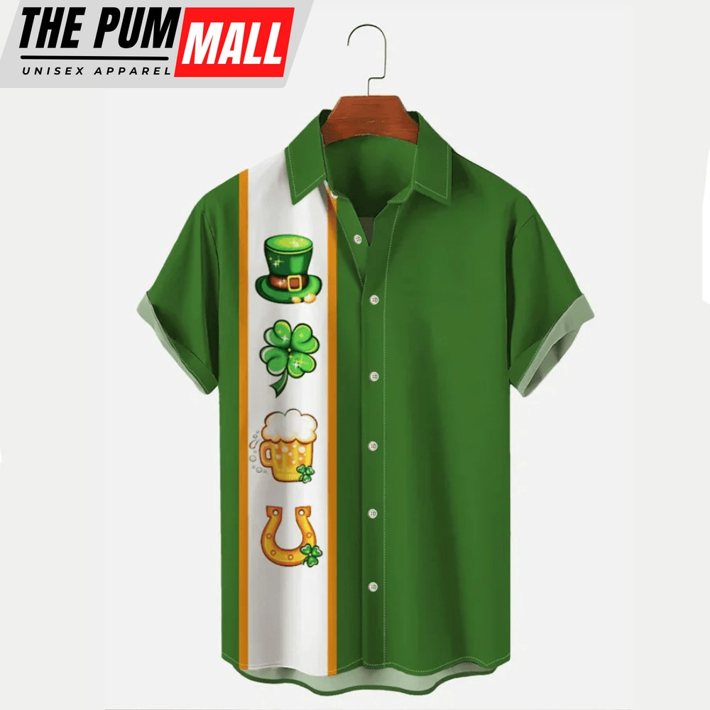 St Patrick s Hawaiian Bowling Shirts: Shamrock Art & Men s Gift