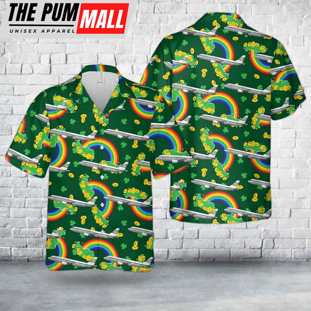 St. Patrick’s Day, Aer Lingus Retrojet St Colman Airbus A320-214 EI-DVM Hawaiian Shirt, Shamrock Hawaiian Shirt