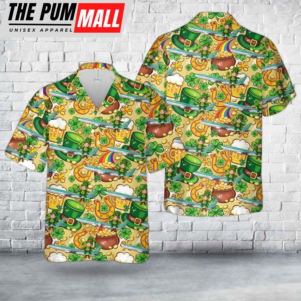 St. Patrick’s Day, Aer Lingus St Patrick Airbus A330-302 EI-ELA Hawaiian Shirt, Shamrock Hawaiian Shirt