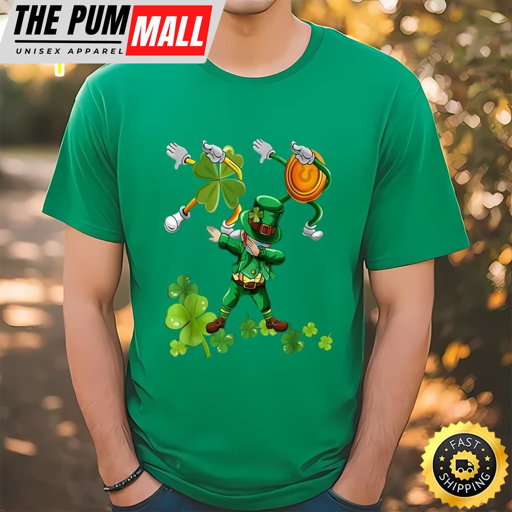 St Patricks Day Dabbing-Leprechaun Mask Shamrock T-Shirt