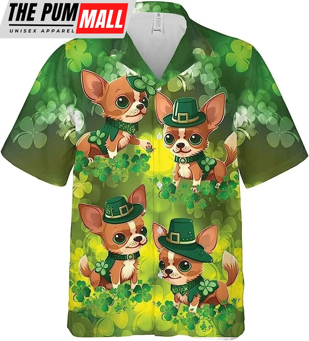 St Patricks Day Hawaiian Shirt, Chihuahua Dog Patrick Shamrock Hawaiian Shirt, Patrick Day Aloha Shirt