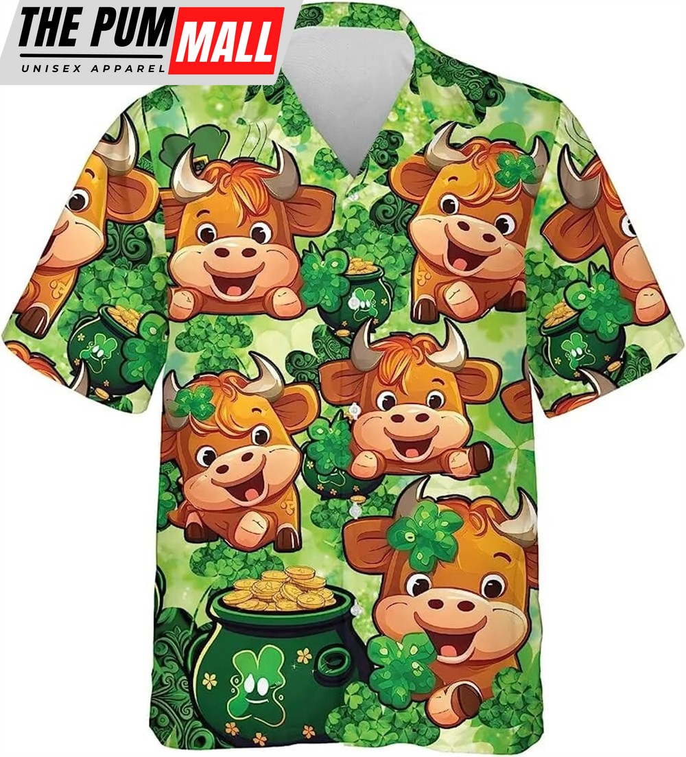 St Patricks Day Hawaiian Shirt, Cow And Shamrock Hawaiian Shirt For St. Patrick’s Day, Cow Irish Mens Button Down Shirt