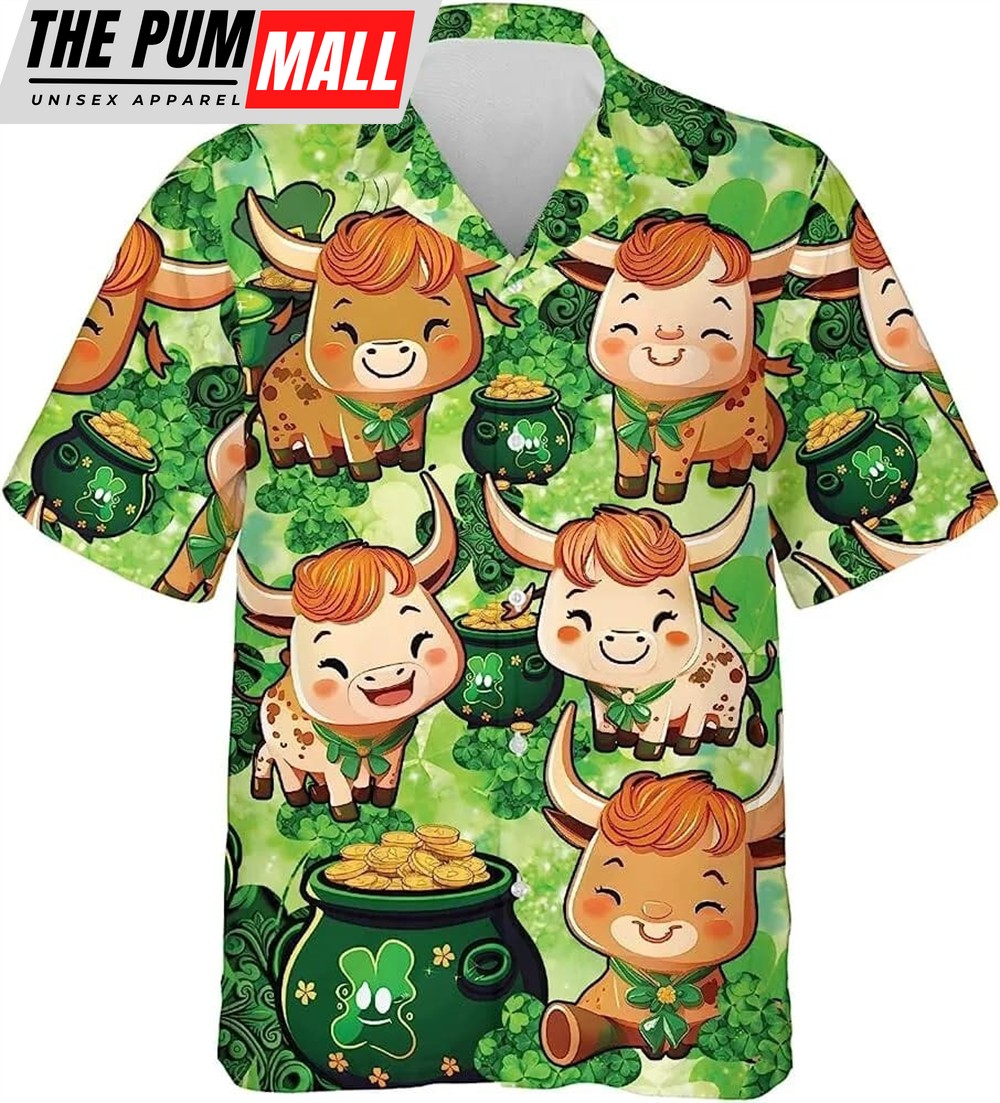 St Patricks Day Hawaiian Shirt, Cute Cow Patrick Day Shirt, Irish Cow Hawaiian Shirt For Men Women