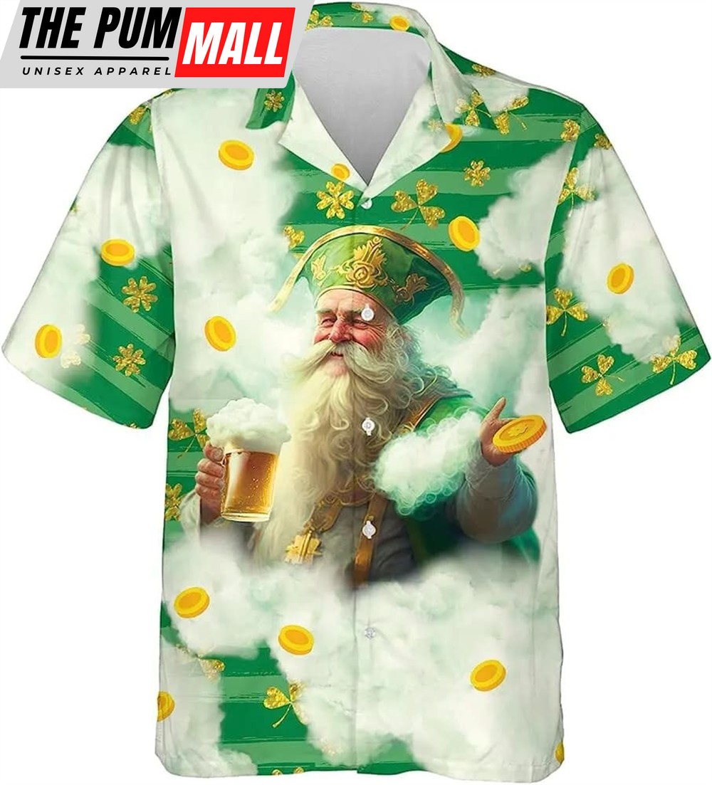 St Patricks Day Hawaiian Shirt, Funny Saint Patrick Drinking Beer Hawaiian Shirtcasual Button Down Summer Beach Shirt