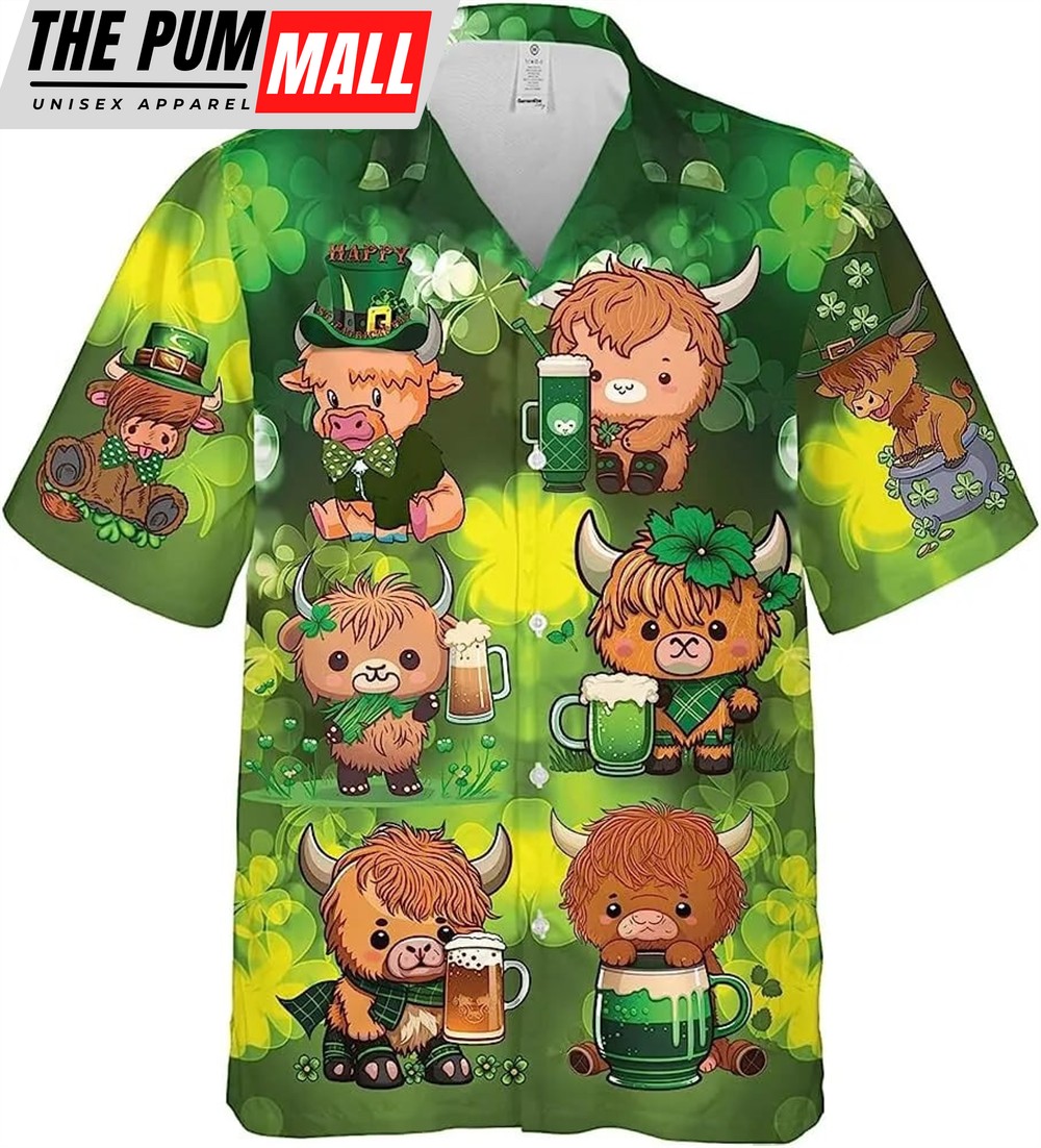 St Patricks Day Hawaiian Shirt, Highland Cow And Beer Hawaiian Shirt For St. Patrick’s Day, Shamrock Shirt