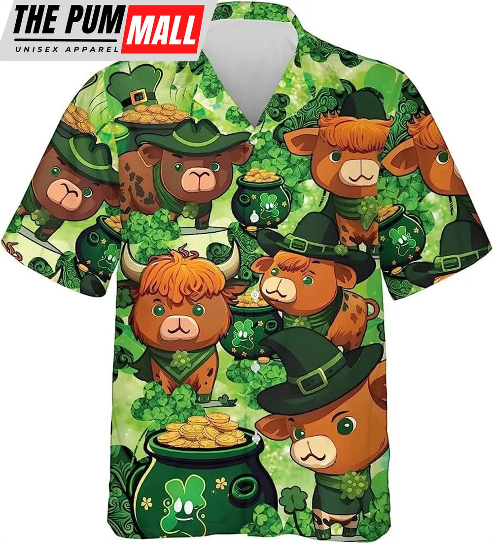 St Patricks Day Hawaiian Shirt, Irish Cow Shamrock Hawaiian Shirt, St. Patrick’s Day Shirt, Casual Printed Beach Summer Shirt