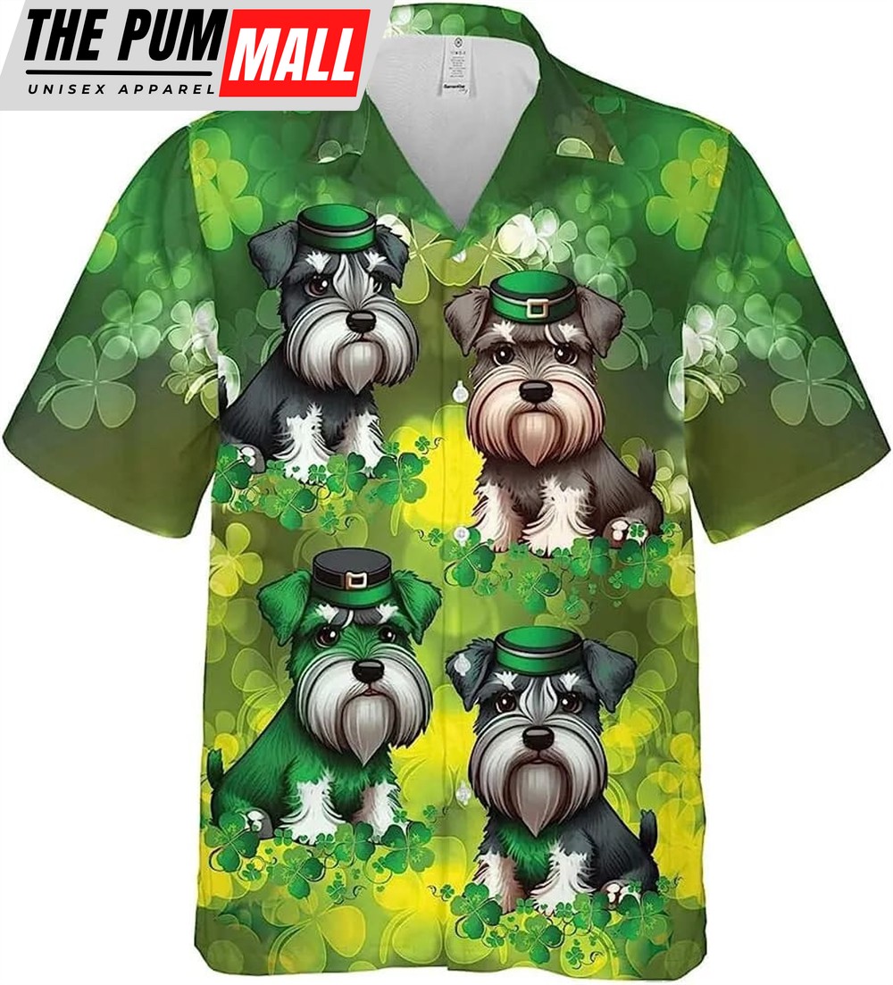 St Patricks Day Hawaiian Shirt, Miniature Schnauzer Patrick Hawaiian Aloha Shirt For Men, Patrick Day Casual Button Down Shirt