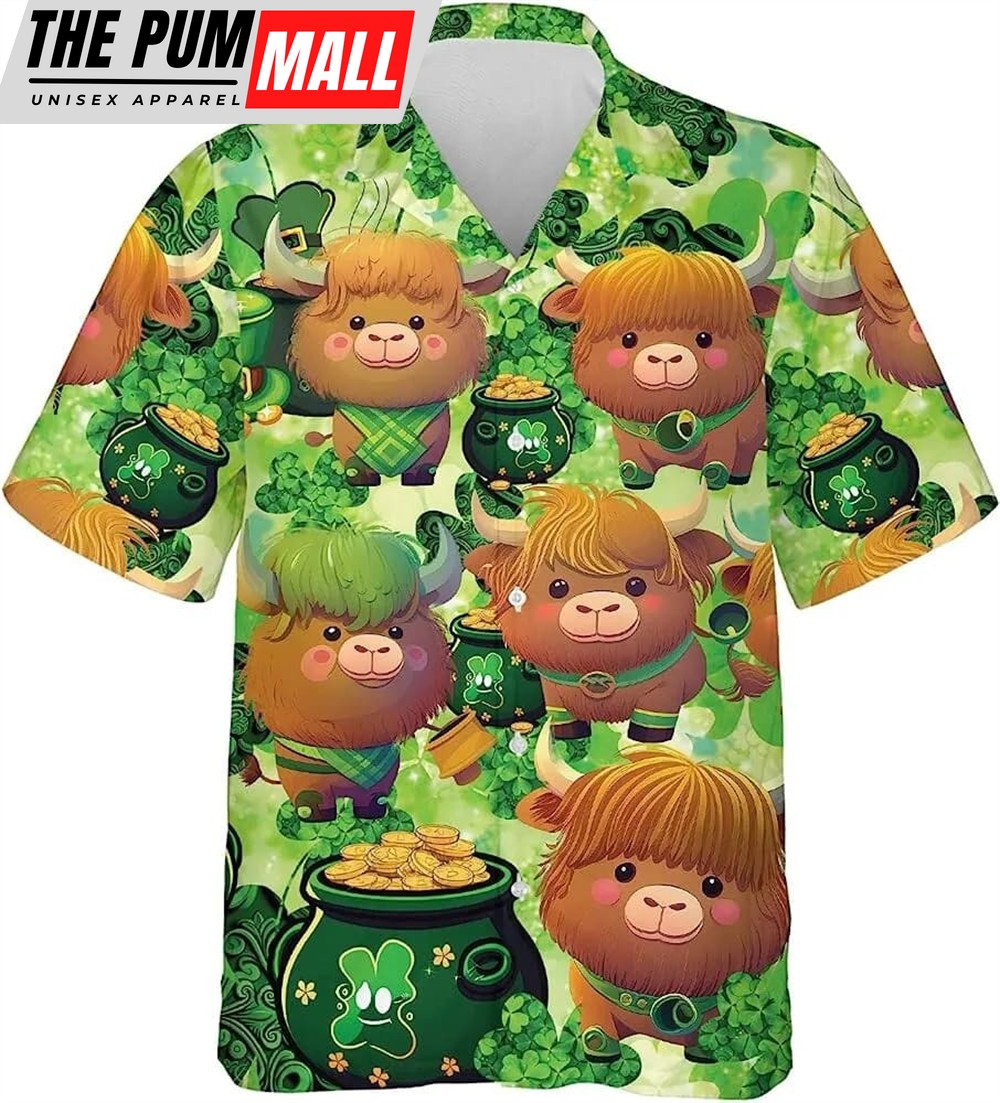 St Patricks Day Hawaiian Shirt, Patrick Cow And Shamrock Hawaiian Shirt For Men Women, Irish Mens Button Down Shirt
