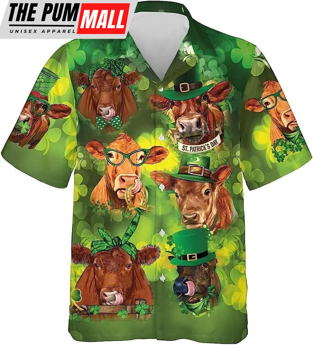 St Patricks Day Hawaiian Shirt, Patrick Cow Tropical Beach Shirt For Men Women, St. Patrick’s Day Hawaiian Shirt