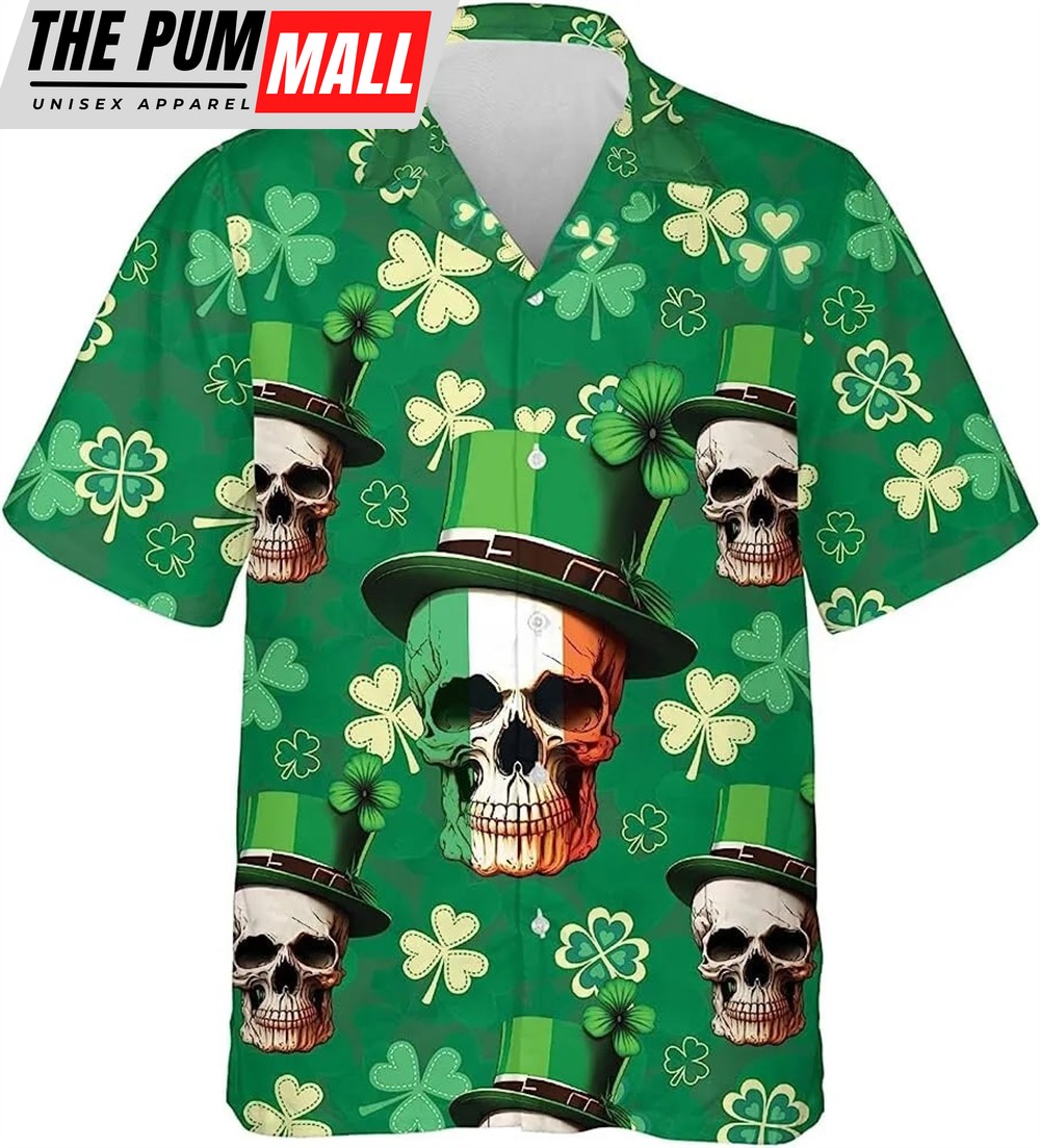 St Patricks Day Hawaiian Shirt, Patrick Day Irish Skull Shamrock Hawaiian Shirt, St. Patrick’s Day Shirt
