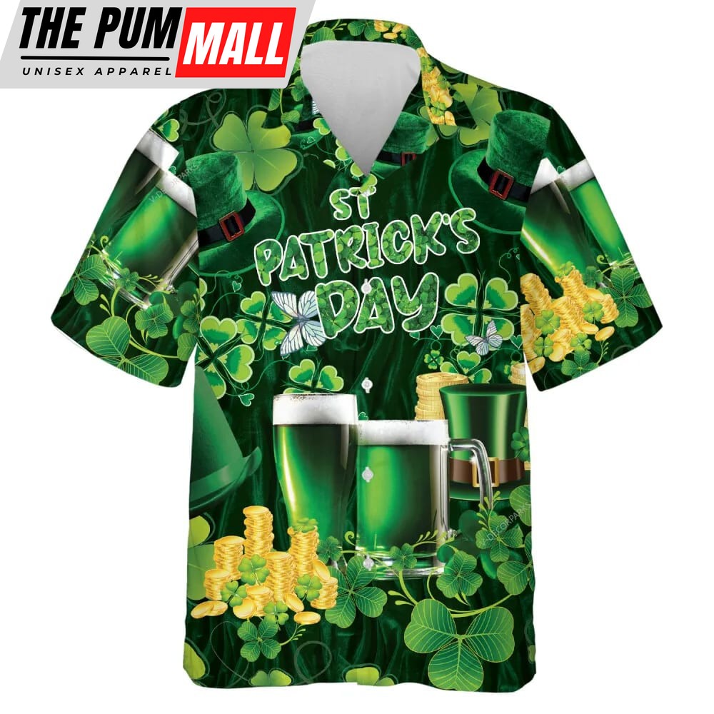 St Patricks Day Hawaiian Shirt, Patricks Day Beer Clover Pattern Shirt, Summer Beach Shirts