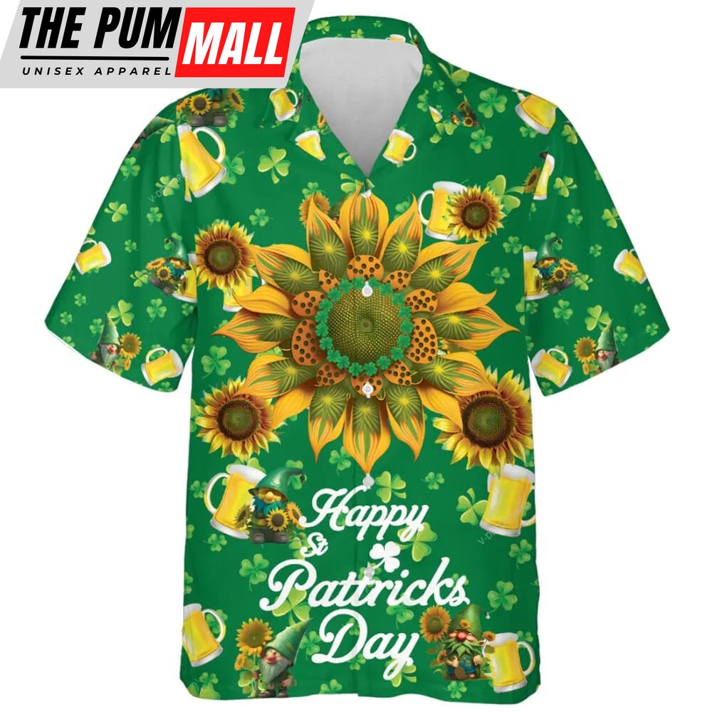 St Patricks Day Hawaiian Shirt, Patrick’s Day Sunflower Shirts, Sunflower Summer Beach Shirts