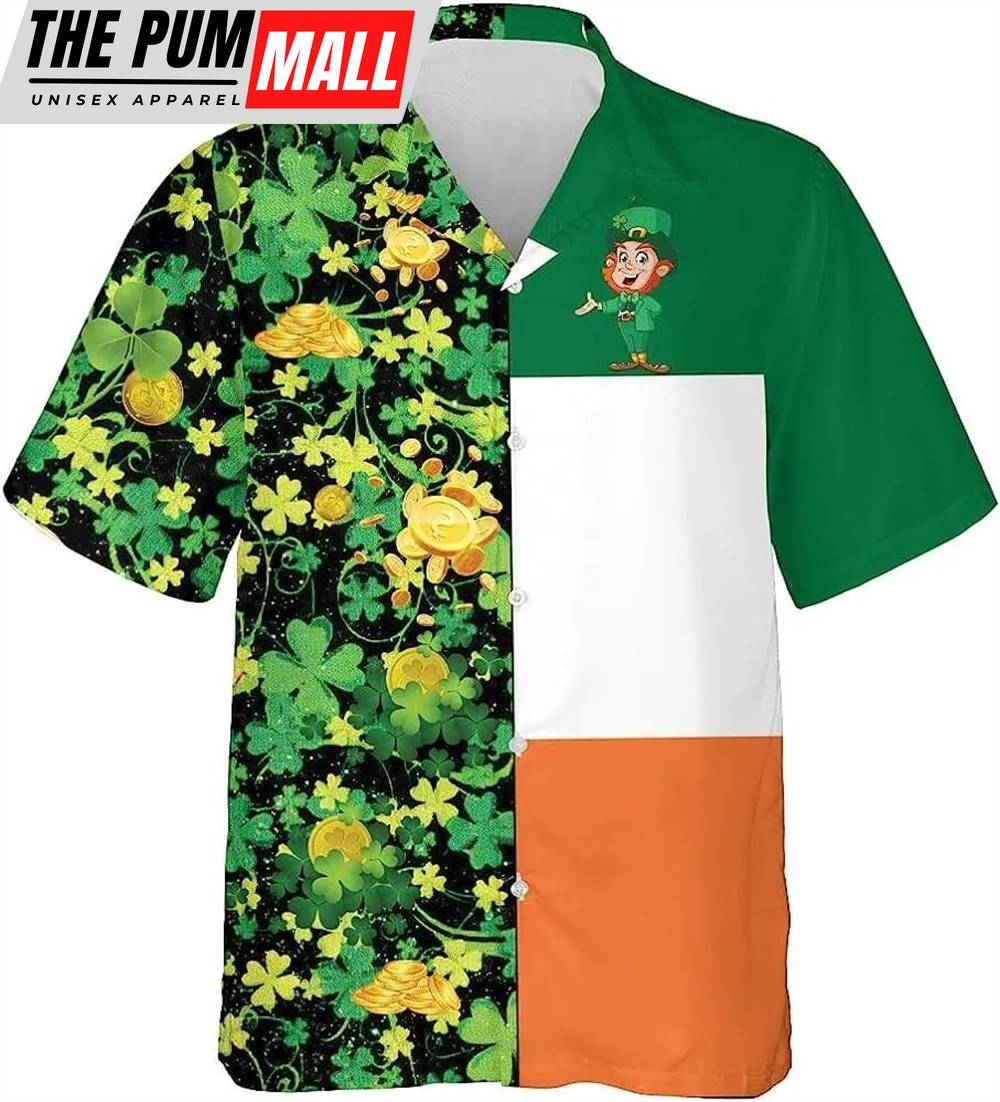 St Patricks Day Hawaiian Shirt, Personalized St. Patrick’s Day Ireland Flag Hawaiian Shirt For Men