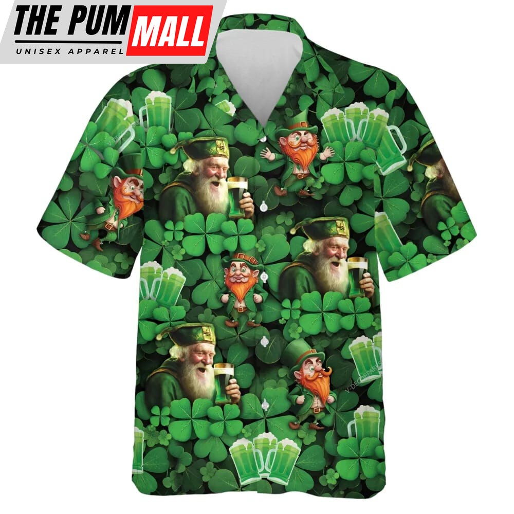 St Patricks Day Hawaiian Shirt, Saint Patrick Drinking Leprechaun Beer Unisex Hawaiian Shirts