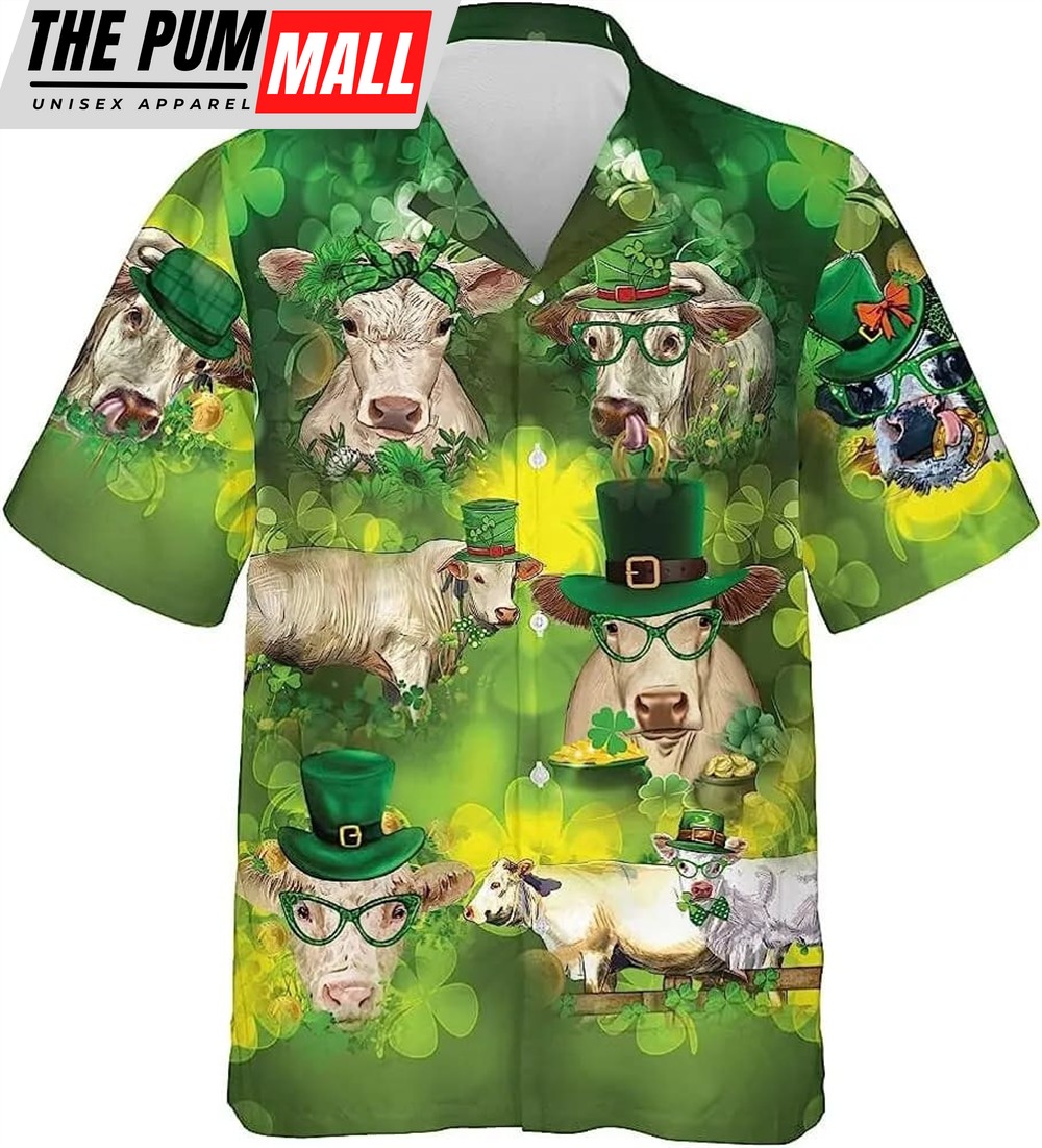 St Patricks Day Hawaiian Shirt, Shamrock And Patrick Cow Hawaiian Shirt For Men Women