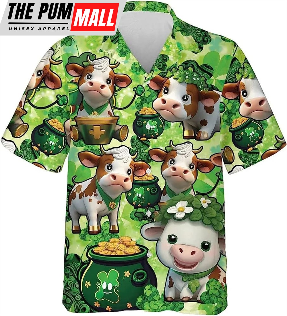 St Patricks Day Hawaiian Shirt, St.patrick’s Day Dairy Cow Hawaiian Aloha Shirt For Men Women, Cow And Shamrock Pattern Shirt, Patrick Day Shirt