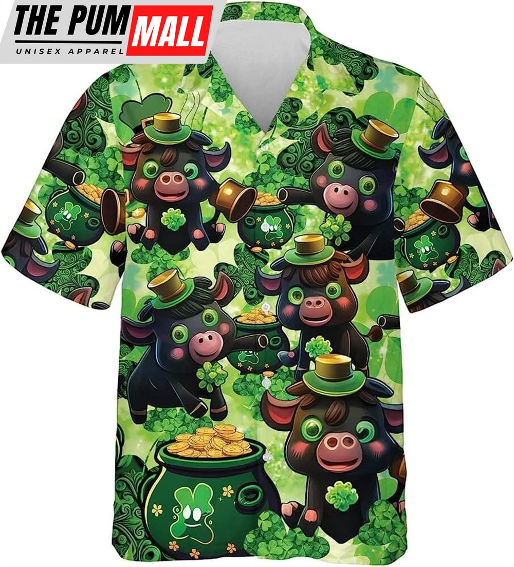 St Patricks Day Hawaiian Shirt, St.patrick’s Day Lucky Cow Hawaiian Shirt For Men Women, Irish Cow Mens Button Down Shirt