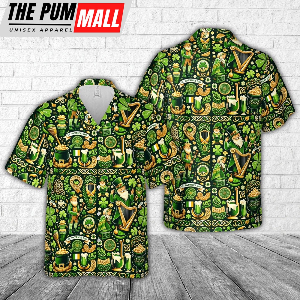 St Patrick’s Day Pattern Hawaiian Shirt, Shamrock Hawaiian Shirt