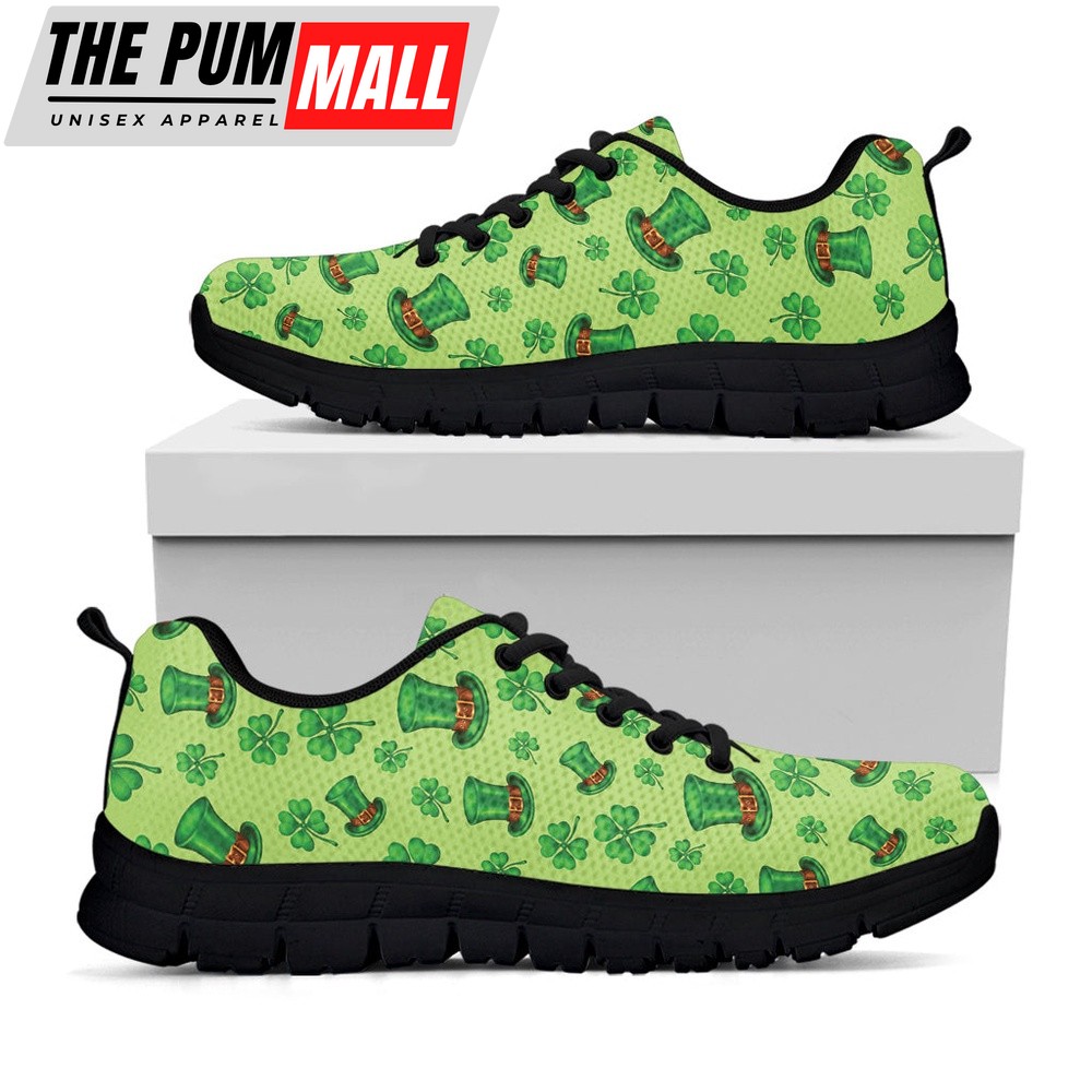 St Patrick’s Day Shoes, Clover And Hat St. Patrick’s Day Print Black Running Shoes, St Patrick’s Day Sneakers