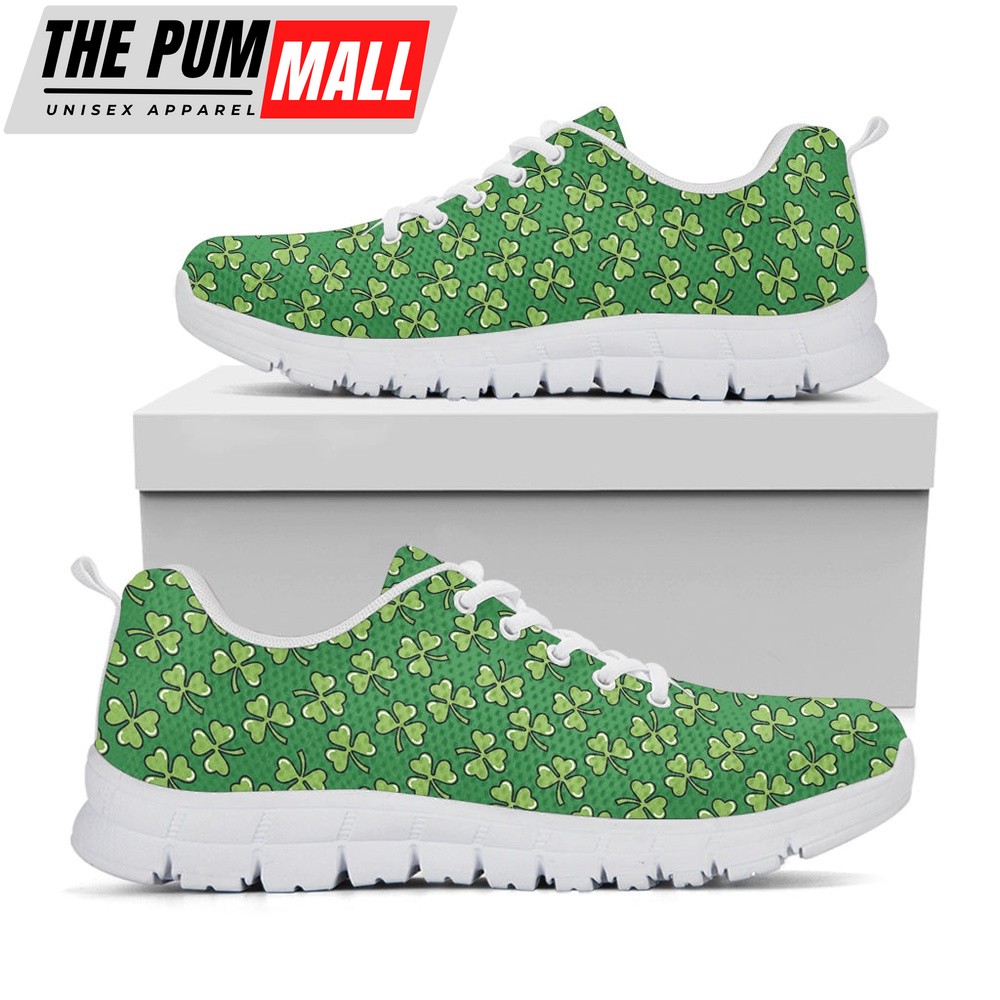 St Patrick’s Day Shoes, Cute Clover St. Patrick’s Day Print White Running Shoes, St Patrick’s Day Sneakers