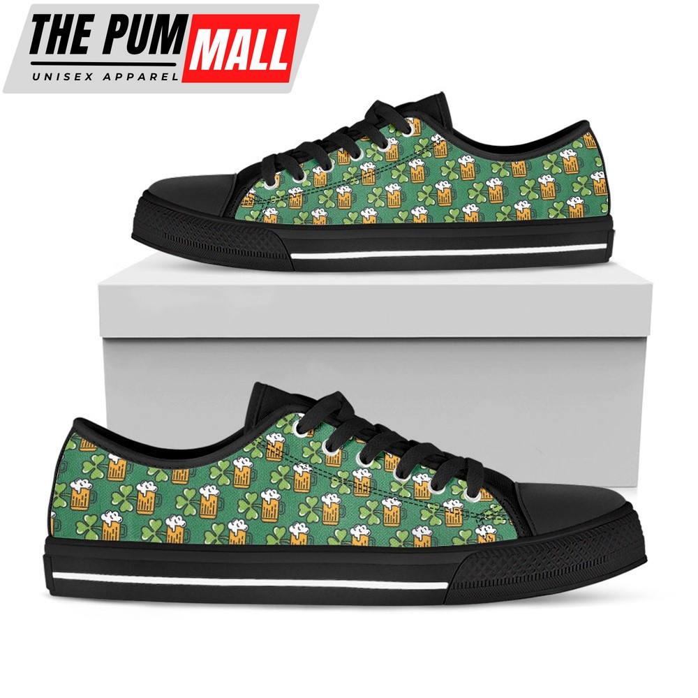 St Patrick’s Day Shoes, Cute Saint Patrick’s Day Pattern Print Black Low Top Shoes, St Patrick’s Day Sneakers