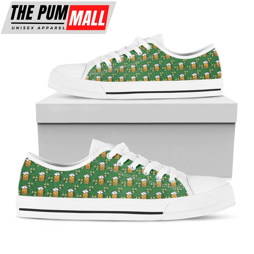 St Patrick’s Day Shoes, Cute St. Patrick’s Day Pattern Print White Low Top Shoes, St Patrick’s Day Sneakers