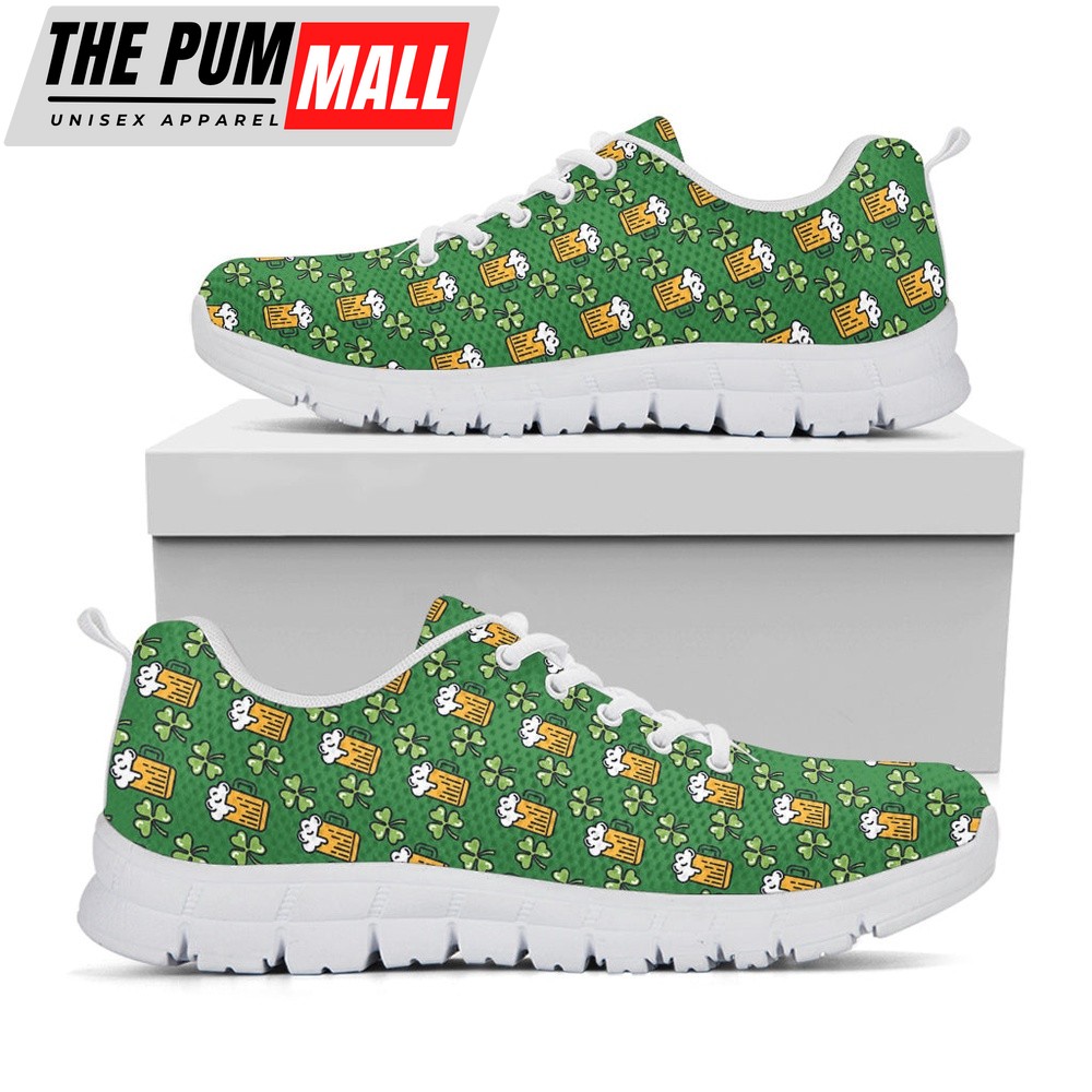 St Patrick’s Day Shoes, Cute St. Patrick’s Day Pattern Print White Running Shoes, St Patrick’s Day Sneakers