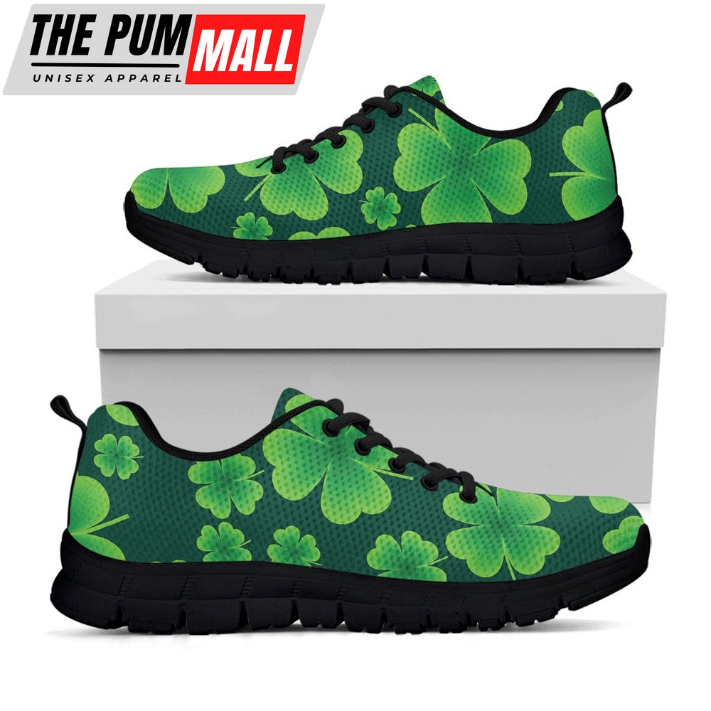 St Patrick’s Day Shoes, Four-Leaf Clover St. Patrick’s Day Print Black Running Shoes, St Patrick’s Day Sneakers
