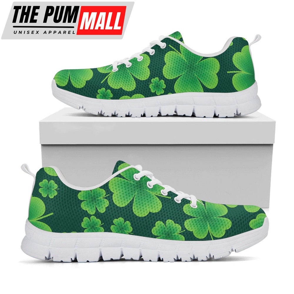 St Patrick’s Day Shoes, Four-Leaf Clover St. Patrick’s Day Print White Running Shoes, St Patrick’s Day Sneakers