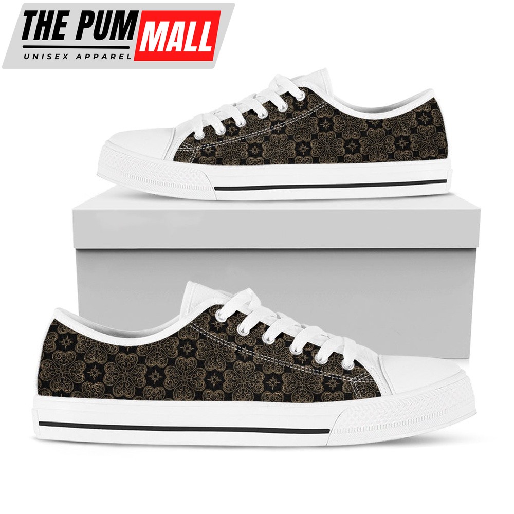 St Patrick’s Day Shoes, Gold Clover St. Patrick’s Day Print White Low Top Shoes, St Patrick’s Day Sneakers