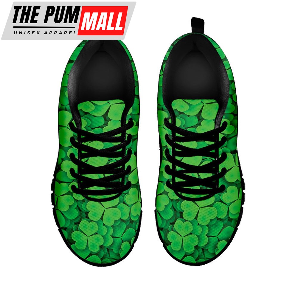 st-patricks-day-shoes-green-clover-st-patricks-day-print-black-running-shoes-4tag6012 St Patrick’s Day Shoes, Green Clover St. Patrick’s Day Print Black Running Shoes, St Patrick’s Day Sneakers