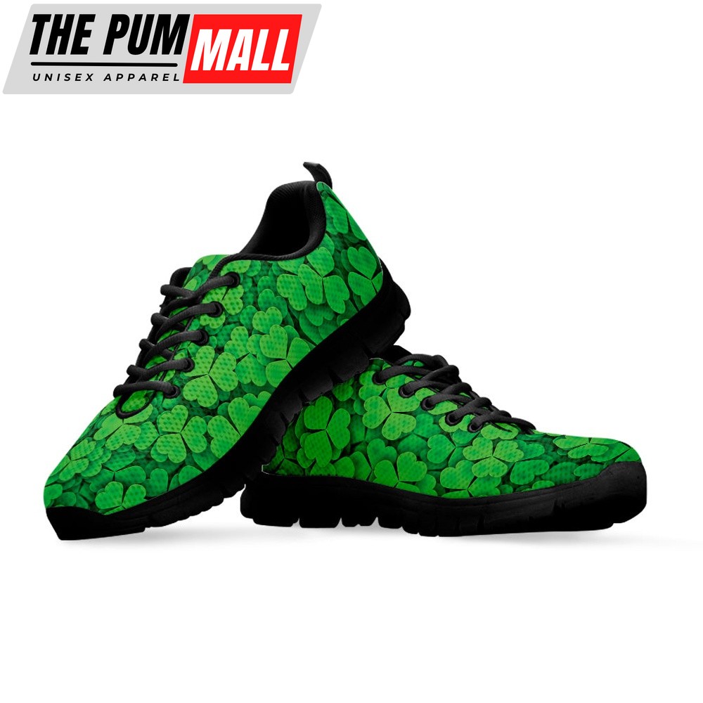 st-patricks-day-shoes-green-clover-st-patricks-day-print-black-running-shoes-4tag6012 St Patrick’s Day Shoes, Green Clover St. Patrick’s Day Print Black Running Shoes, St Patrick’s Day Sneakers