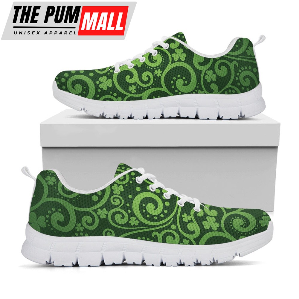 St Patrick’s Day Shoes, Green Irish Saint Patrick’s Day Print White Running Shoes, St Patrick’s Day Sneakers