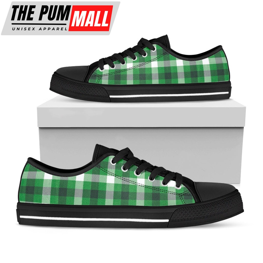 St Patrick’s Day Shoes, Irish Check Saint Patrick’s Day Print Black Low Top Shoes, St Patrick’s Day Sneakers
