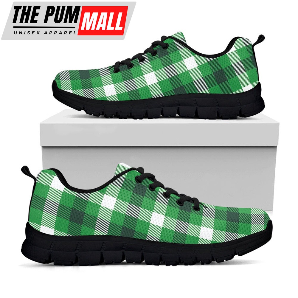 St Patrick’s Day Shoes, Irish Check Saint Patrick’s Day Print Black Running Shoes, St Patrick’s Day Sneakers