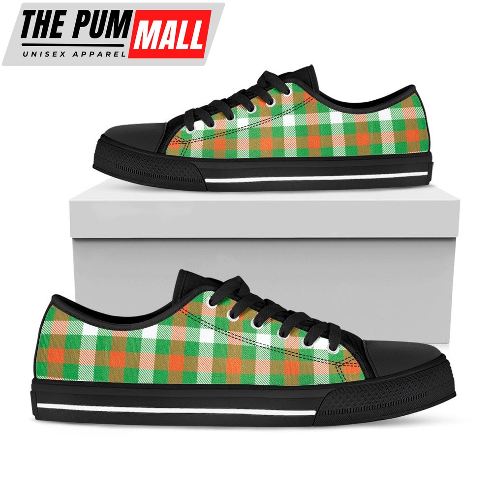 St Patrick’s Day Shoes, Irish Checkered St. Patrick’s Day Print Black Low Top Shoes, St Patrick’s Day Sneakers