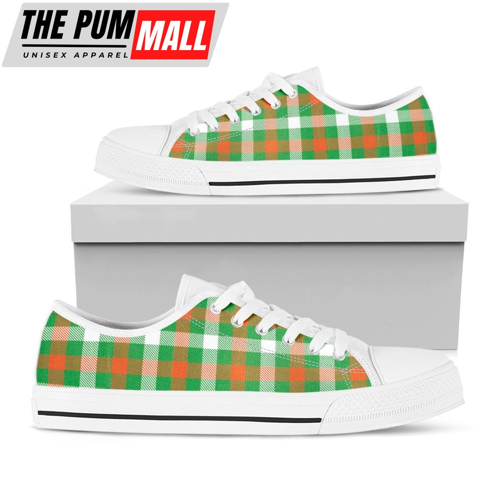 St Patrick’s Day Shoes, Irish Checkered St. Patrick’s Day Print White Low Top Shoes, St Patrick’s Day Sneakers