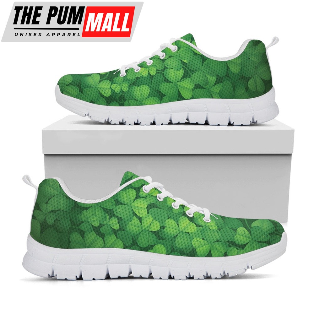 St Patrick’s Day Shoes, Irish Clover St. Patrick’s Day Print White Running Shoes, St Patrick’s Day Sneakers