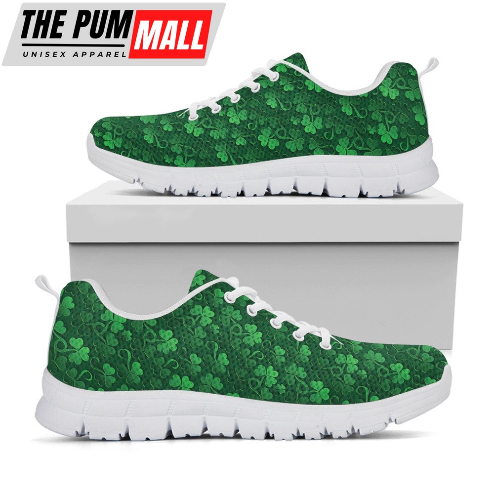 St Patrick’s Day Shoes, Irish Leaf St. Patrick’s Day Print White Running Shoes, St Patrick’s Day Sneakers