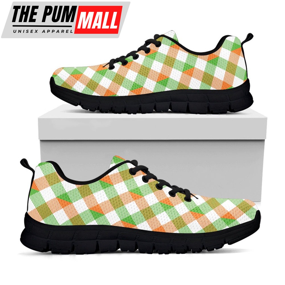 St Patrick’s Day Shoes, Irish Plaid Saint Patrick’s Day Print Black Running Shoes, St Patrick’s Day Sneakers